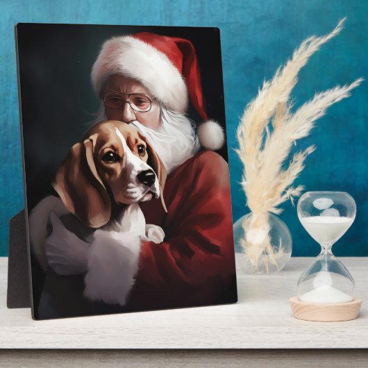 Plaque Photo Beagle avec le Père Noël Festif Noël (Côté)