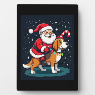 Plaque Photo Beagle Xmas Éclairage Père Noël équitation Beagle