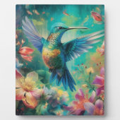 Plaque Photo Beau colibri entouré de fleurs (Devant)