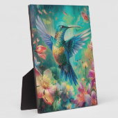 Plaque Photo Beau colibri entouré de fleurs (Côté)