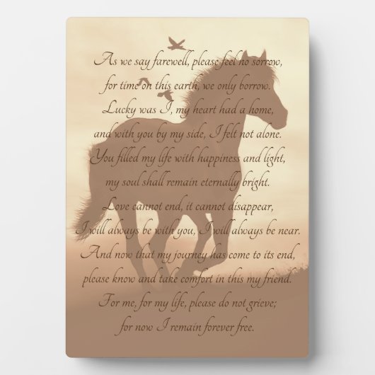 Plaque Photo Beau Poème commémoratif du cheval (Devant)