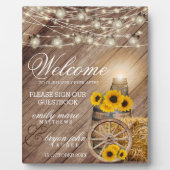 Plaque Photo Beau tonneau en bois rustique et tournesols (Devant)