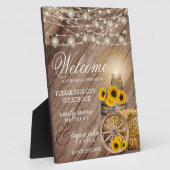 Plaque Photo Beau tonneau en bois rustique et tournesols (Côté)