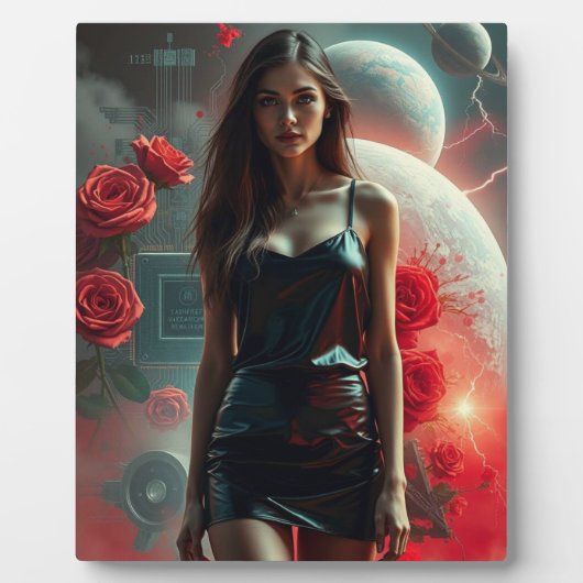 Plaque Photo Beauté, planètes, fleurs et IA (Devant)