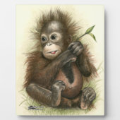Plaque Photo Bébé orang-outan avec des feuilles (Devant)