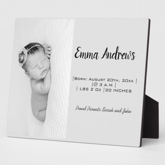 Plaque Photo Bébé Photo Birth Personalised (Côté)