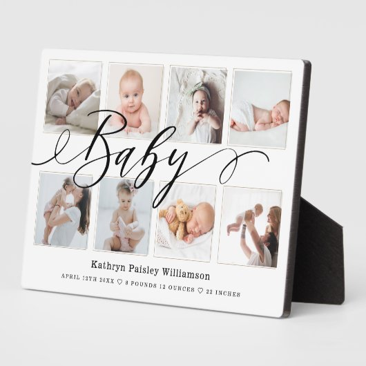 Plaque Photo Bébé Script Photo Collage Keepsaké & statistiques  (Côté)