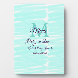 Plaque Photo Bébé vert pastel en fleurs monogramme baby shower