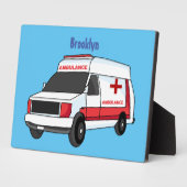 Plaque Photo Belle ambulance rouge caricature van (Côté)