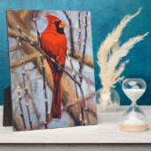 Plaque Photo Belle Cardinal Rouge Oiseau dans un Arbre Dénudé (Côté)
