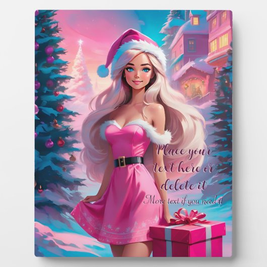 Plaque Photo Belle fille de Noël rose 01 (Devant)