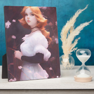 Plaque Photo Belle Jeune Fille Parmi Les Fleurs Roses Portrait