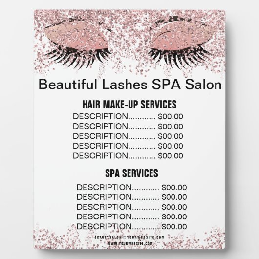 Plaque Photo Belle Parties scintillant rose SPA Salon Menu Prix (Devant)