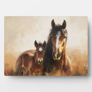 Plaque Photo Belle peinture de jument et de poulain