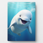 Plaque Photo Béluga Baleine Cartoon bleu vert océan Arctique (Devant)