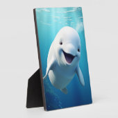 Plaque Photo Béluga Baleine Cartoon bleu vert océan Arctique (Côté)