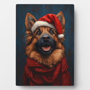 Plaque Photo Berger allemand dans un chapeau de Père Noël