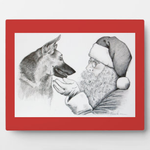 Plaque Photo Berger allemand et Père Noël