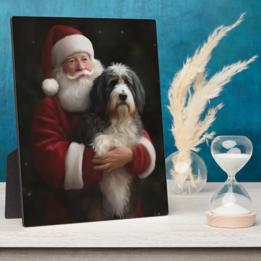 Plaque Photo Bernedoodle avec Noël Festif du Père Noël (Côté)