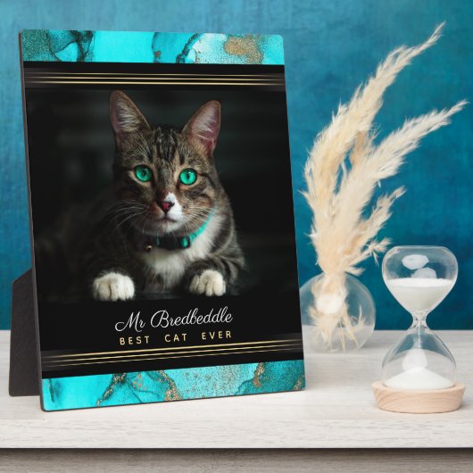 Plaque Photo Best Cat Ever Named Photo Template Teal Abstract (Côté)