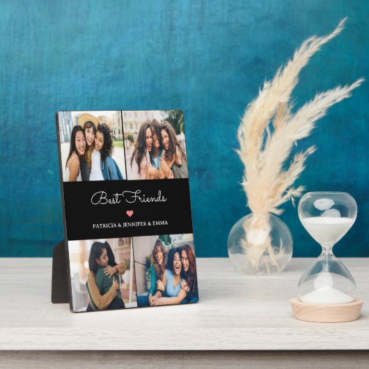 Plaque Photo Best Friends 4 Collage Photo & Custom Script Black (Côté)