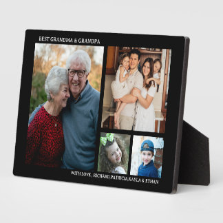 Plaque Photo Best Grandma And Grandpa 4 Photo Collage Black  