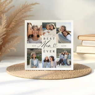 Plaque Photo Best Mom Ever Élégant Script Heart Photo Collage