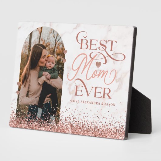 Plaque Photo Best Mom Ever Script Rose Gold Parties scintillant (Côté)