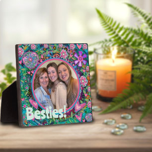 Plaque Photo Besties Joli rose Floral Photo Customisée