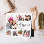 Plaque Photo Besties Script 7 Photo Best Friends Collage Heart<br><div class="desc">Un cadeau spécial, mémorable en plaque photo multiple pour les besties. Le design comprend sept photos de montage grille pour afficher vos propres photos d'amis. "Besties" s'affiche dans une typographie stylisée. Une simple forme cardiaque est affichée sur l'une des photos. Envoyez un cadeau mémorable et spécial à vous-même et à...</div>