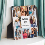 Plaque Photo Besties Script Cadeau Pour Les Amis Photo Collage<br><div class="desc">The Besties Script Gift for Friends Photo Collage est une façon parfaite d'honorer votre amitié la plus proche. Avec le mot "Besties" dans un script élégant, cette plaque personnalisée vous permet de présenter vos photos préférées ensemble, créant un souvenir unique et significatif. Idéal pour les anniversaires, les fêtes, ou simplement...</div>
