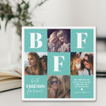 Plaque Photo BFF Turquoise Besties Photo Collage<br><div class="desc">Plaque de collage photo d'amitié moderne avec 4 photos de vous et de votre bestie,  un arrière - plan turquoise et blanc qui peut être changée en n'importe quelle couleur,  les lettres "BFF",  les mots "meilleurs amis pour toujours",  une citation de véritables amis,  et vos noms.</div>