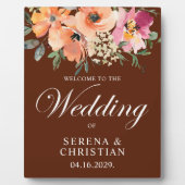 Plaque Photo Bienvenue au mariage floral en terracotta rouille (Devant)