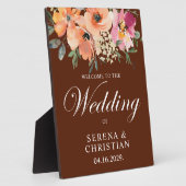 Plaque Photo Bienvenue au mariage floral en terracotta rouille (Côté)