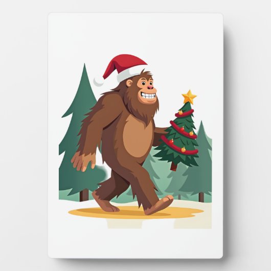Plaque Photo Bigfoot Christmas Tree Santa Hat (2) (Devant)