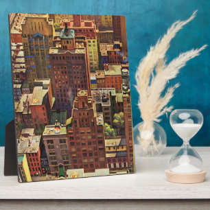 Plaque Photo Bird's-Eye View of New York by John Falter