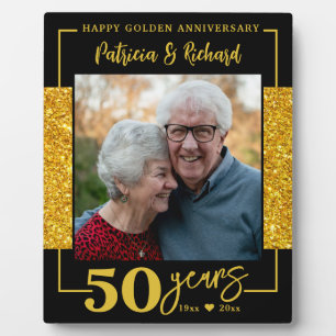 Plaque Photo Black And Gold Glitter 50th Anniversary