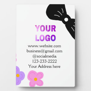 Plaque Photo Black bow rose violet floral ajouter logo biz déta