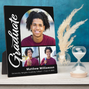 Plaque Photo Black Graduation 3 Photo Bold Arch Blanc Script