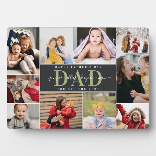 Plaque Photo Black & Olive Best Dad Father's Day Photo Collage (Devant)