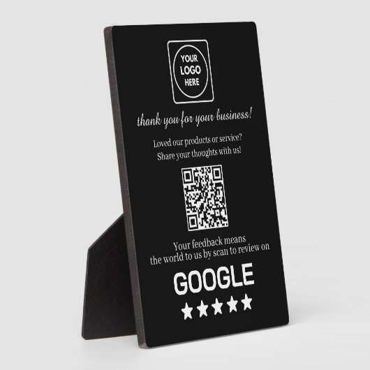 Plaque Photo Black QR Code | Google Business Review Display (Côté)