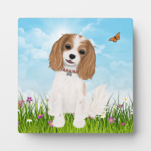 Plaque Photo Blenheim Cavalier King Charles Spaniel en fleurs