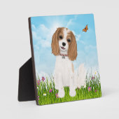 Plaque Photo Blenheim Cavalier King Charles Spaniel en fleurs (Recto)