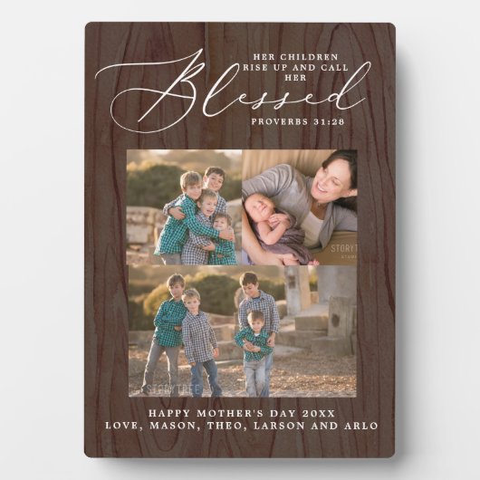 Plaque Photo Blessed Mom Proverbs 31 Écriture 3 Photo Collage (Devant)