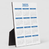 Plaque Photo Bleu et blanc 2025 Année en un coup d'oeil Calendr (Côté)