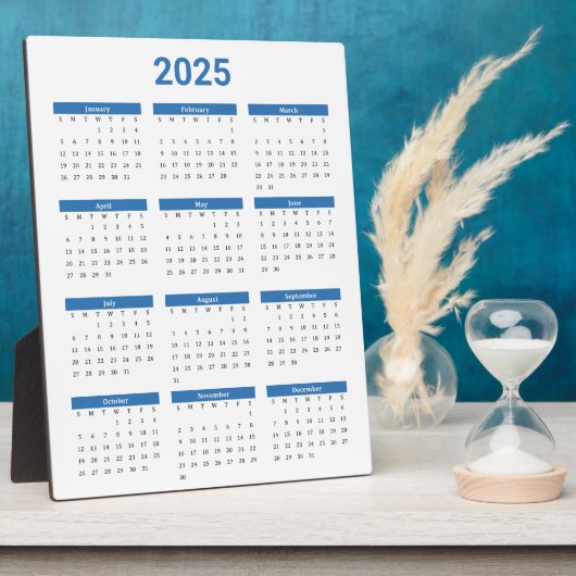 Plaque Photo Bleu et blanc 2025 Année en un coup d'oeil Calendr (Côté)
