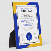 Plaque Photo Bleu Gold School College Diplôme universitaire (Côté)