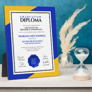 Plaque Photo Bleu Gold School College Diplôme universitaire