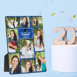 Plaque Photo Bleu Graduate Photo Collage 2025 Graduation Cadeau<br><div class="desc">Cette plaque photographique moderne bleue de deuxième cycle présente vos 9 photos préférées d'étudiants. Ce décor de fête de remise de diplômes présente une typographie blanche de classe de votre lycée ou de votre université pour la classe de 2025. Customisez ce cadeau de keepsaké avec votre année de graduation en...</div>