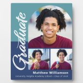 Plaque Photo Bleu Graduation 3 Photo Bold Arch Script Moderne (Devant)